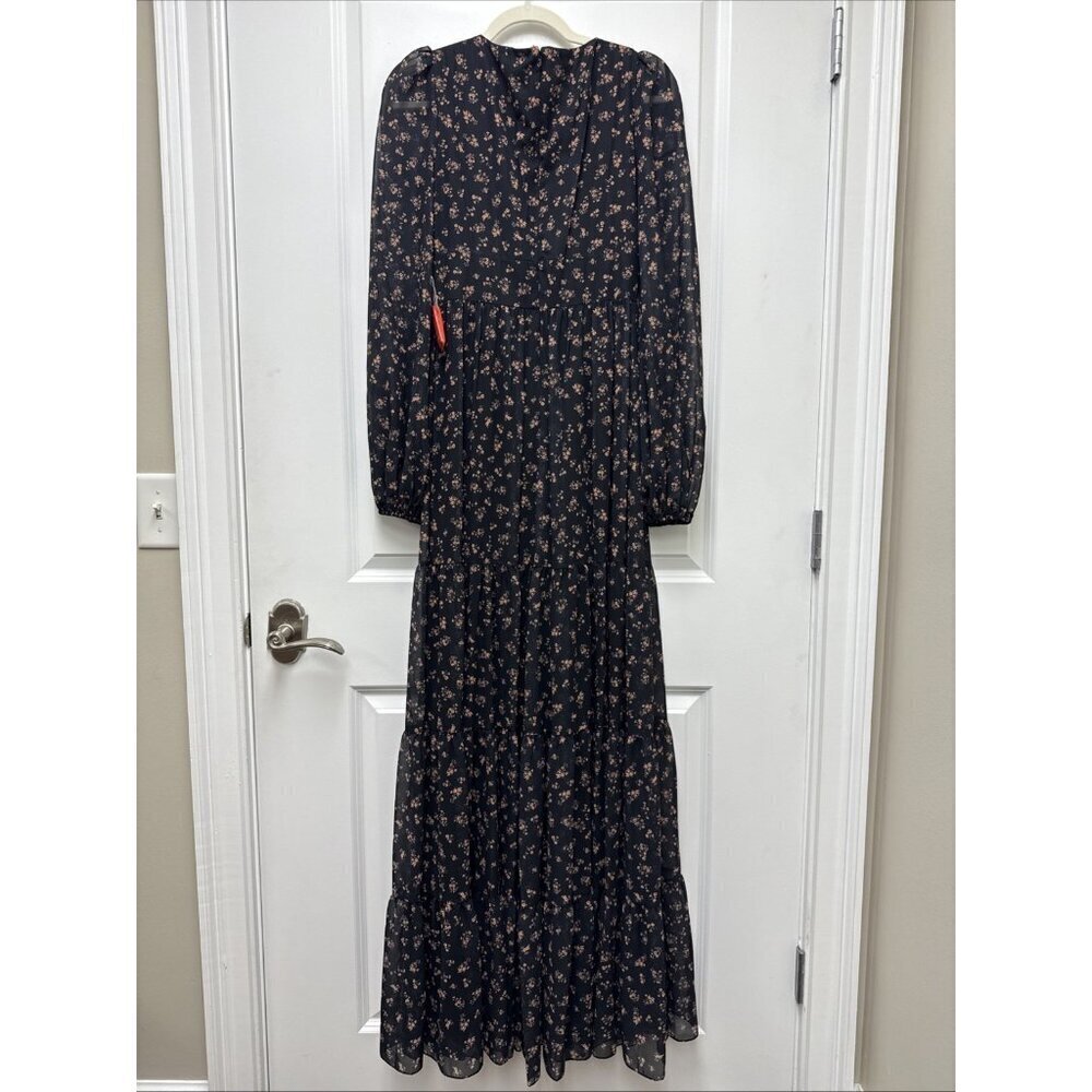 New Mac Duggal Size 2 Black Floral 55431 Peasant Maxi Dress Flowy Cottagecore - Picture 10 of 13